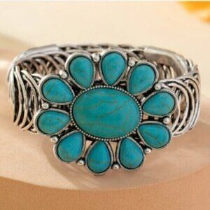 Green Sunflower Turquoise Bangle Western Native American Bracelet